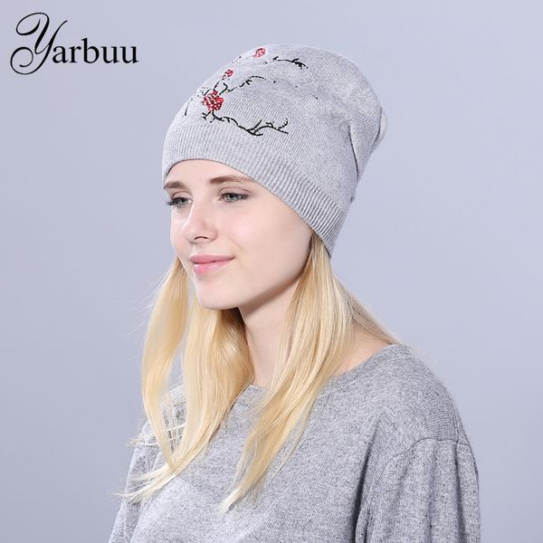 

yarbuu] женской зимней hat трикотажного новая твердая шерсть beanie цветок rhinestone шляпа для женщин шапочки балаклава женской skullies, Blue;gray