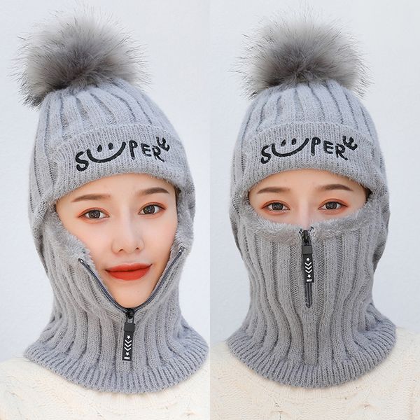 

beanie/skull caps women's hats wool balaclava face mask women beanie dual-use hat ear protectors knit winter scarf suits thickening, Blue;gray