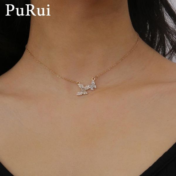 

pendant necklaces kpop butterfly pedant necklace for women sweet cute rhinestone choker korea fresh 2021 clavicle chain, Silver