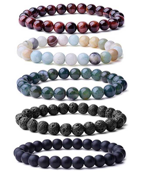 

beaded, strands 5pcs 8mm bracelets for men women natural stone mala beads stretch handmade bracelet good quality, Black