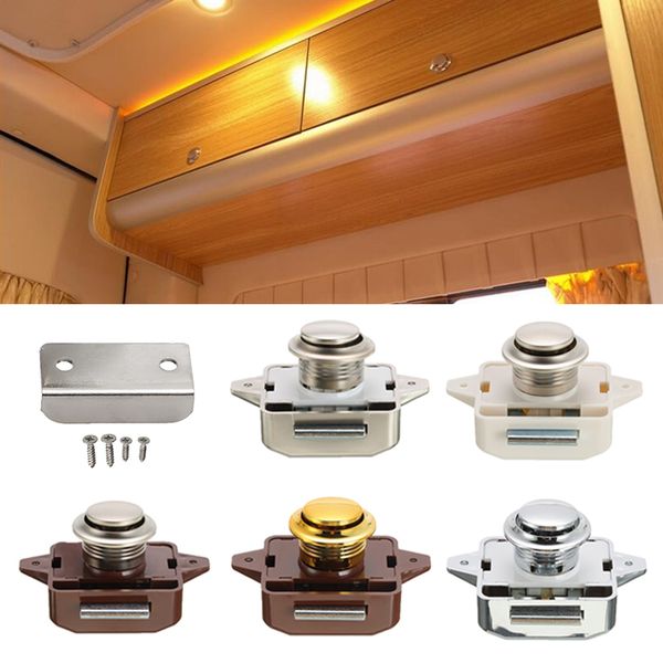 

1 set universal camper car push lock hardware rv caravan boat mini home button locks drawer latch