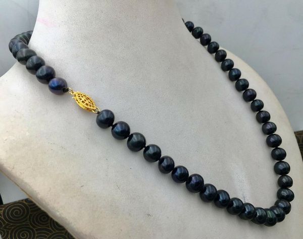 

genuine natural 8-9mm black akoya freshwater pearl necklace 18, Silver