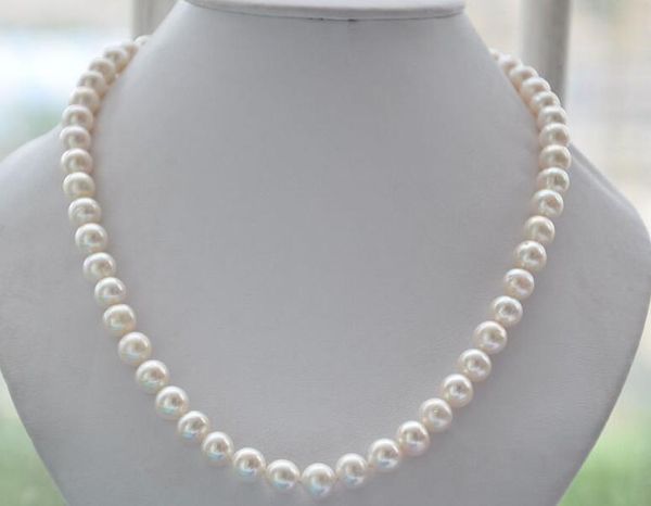 

charming 10mm round white freshwater cultured pearl necklace 18inch 36" yellow clasp, Silver