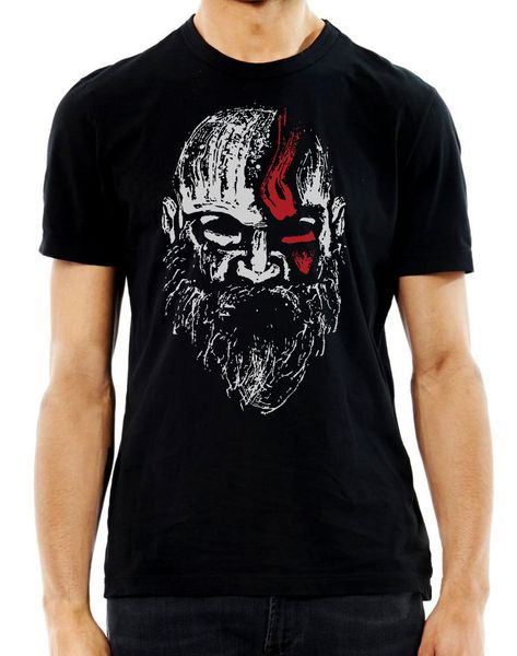 

old man kratos god of war gaming geek black t-shirt o-neck teenage t-shirts