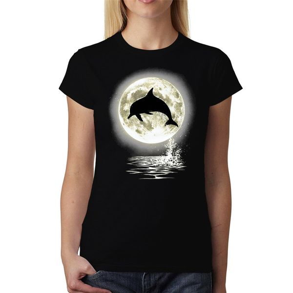 

dolphin jump moon women t - shirt s - 6xl new popular tagless tee shirt