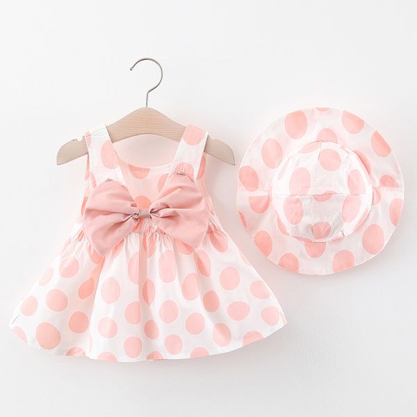 

2020 новое лето baby girl платье детская одежда dot печати лук платье hat 2pcs повседневный малышей одежда set детская наряды, Red;yellow