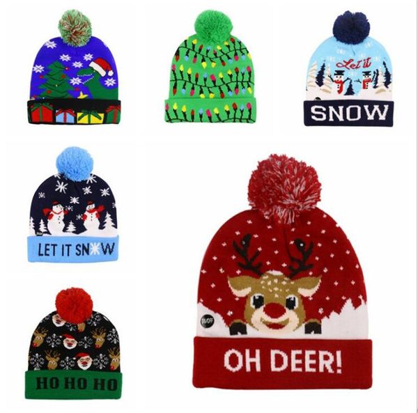 

christmas halloween led beanies kids winter warm luminous light up pom ball skull caps knit touques cartoon sport ski headwear a120502, Yellow