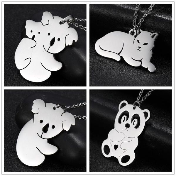 

lemegeton cute kaola panda cat dog necklace animal stainless steel jewelry child girls gift bijoux femme choker necklaces women, Silver