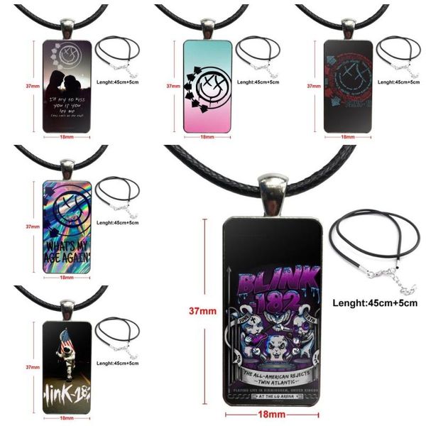 

blink 182 travis barker drummer glass cabochon pendant necklace rectangle fashion necklace for men women, Silver