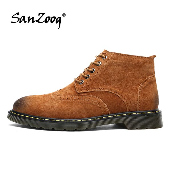 

genuine leather ankle men boots brogues design man boot botines hombre botte homme cuero tenis cano alto masculino autumn winter, Black