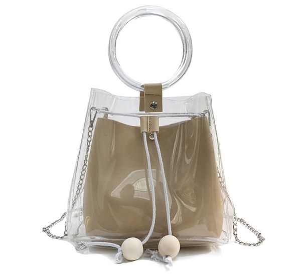 

summer fashion pu leather handbags with clear transparent pvc shopping bag plastic beach totes shoulder handbag