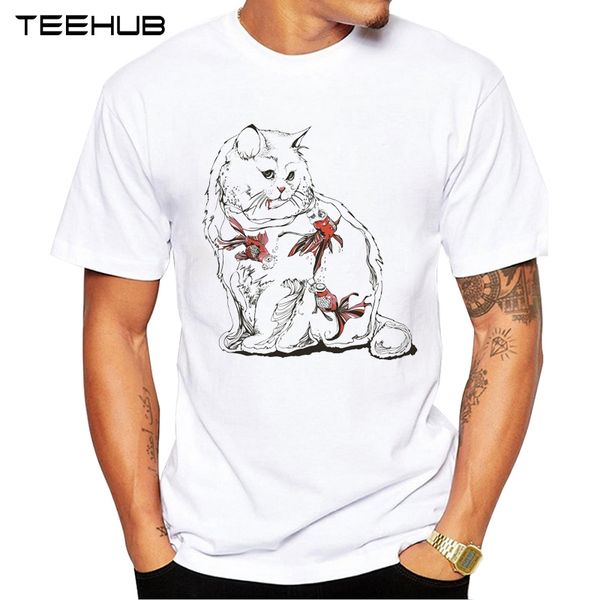 

teehub new летняя мода рыба в cat печатных футболки с коротким рукавом популярный дизайн tops новизна тенниску