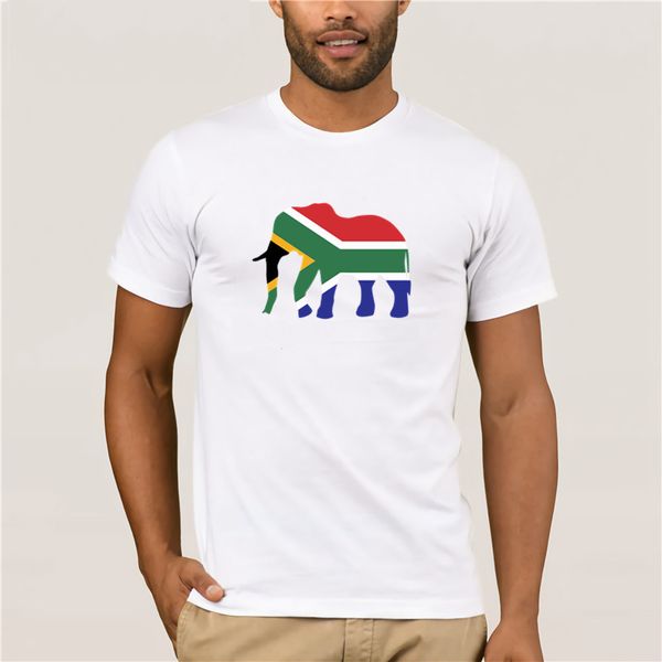 

men's 100% cotton t-shirt cartoon fun elephant south africa flag personality fashion summer mens t-shirt