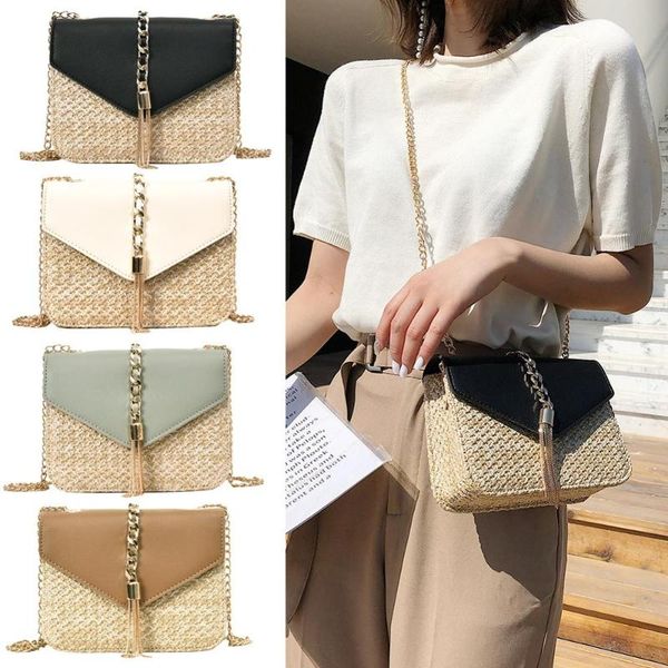 

солома + pu кожа сумка лета женщин коммуникатор rattan сумка ручной работы сплетенный бич bohemia сумки на ремне