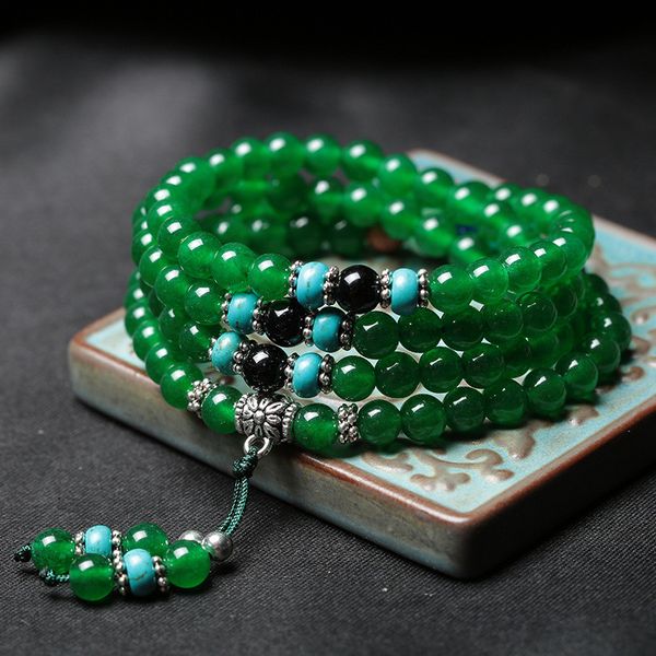 

tennis vintage multilayer green yellow stone strand beads charms bracelets wristband for handmade men women yoga pray buddha jewelry, Golden;silver