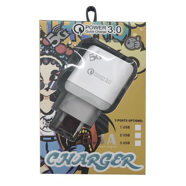 

qc3.0 3 usb port fast wall charger travel home adapter for samsung note 10 plus goolge smart mobile phone