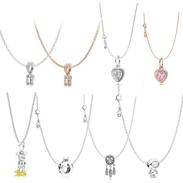 

100% elegant crown astronaut crystal beauty rose pink shine love eternal heart zircon necklace, Silver
