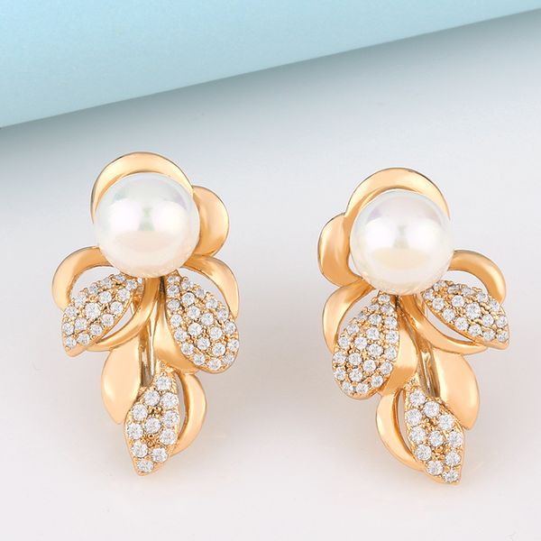 

ocesrio big white natural pearl leaf earrings cz dangle pearl earrings for women wedding rose gold jewelry women ers-u21, Silver