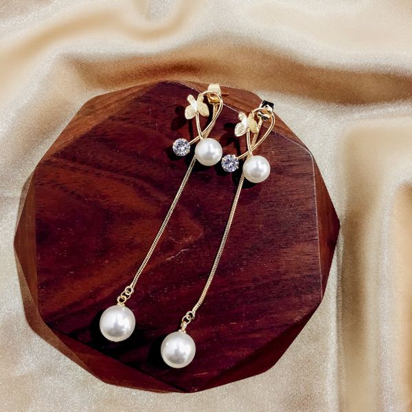 

2020 new silver pin butterfly rhinestone imitation pearl cross tassel long drop earrings for women fashion jewelry accessories