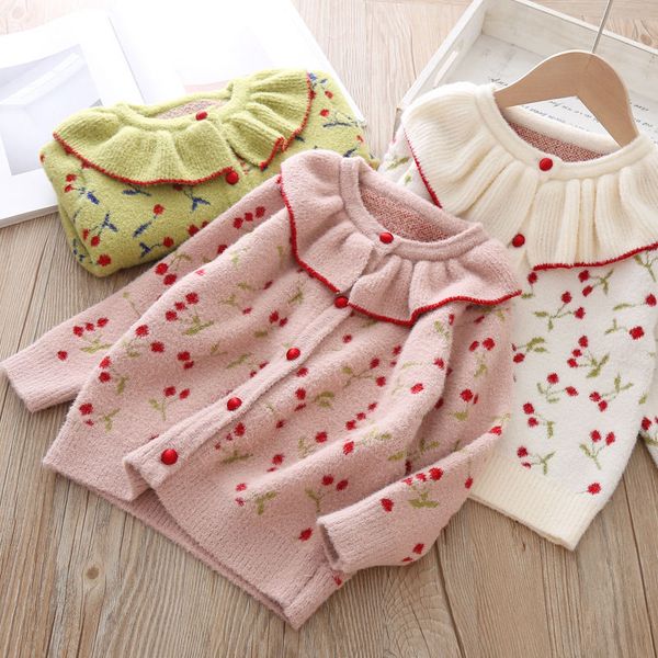 

baby girl clothes children's sweaters 2020 autumn new toddler girl cute sweaters coat kids cherry print knited jackets coat, Blue
