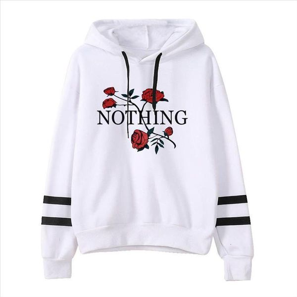 

womens rose print hoodies long sleeve stripe nothing letter print hoodie kpop harajuku sweatshirt jumper hooded pullover, Black