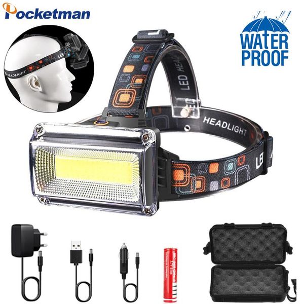 

headlamps cob led headlight dc rechargeable headlamp super bright head light waterproof lamp use 18650 battery hiking