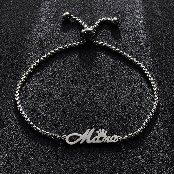 

10pcs/lot mirror polish stainless steel mama crown bracelet adjustable box chain bracelets women jewelry mother's day gift, Golden;silver