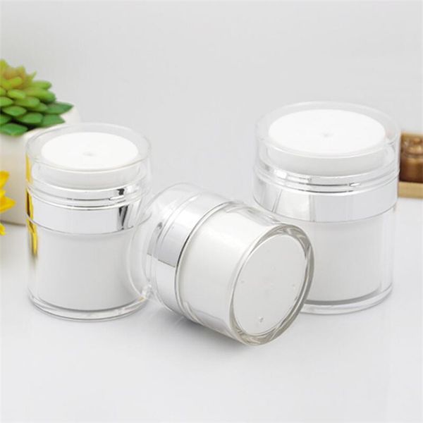 

new 15 30 50g pearl white acrylic airless jar round cosmetic cream jar pump cosmetic packaging bottle