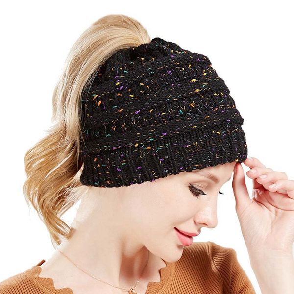 

women's messy bun hat knitted baggy beanie oversize winter ski cap, Blue;gray