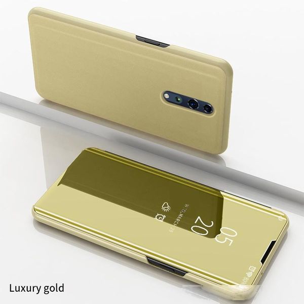 

luxury plating flip smart view mirror clear transparent phone case full cover kickstand pu leather for oppo reno z