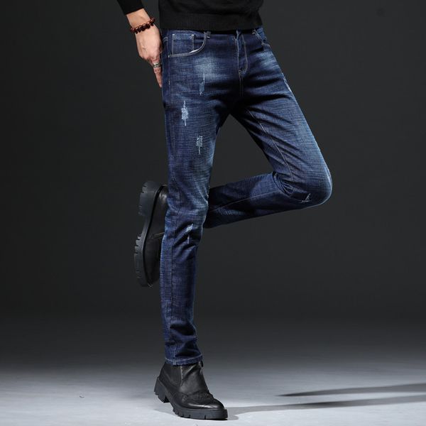 

men's jeans 2021 men fashion business casual stretch slim social denim pants blue black trousers male brand large size 38,321
