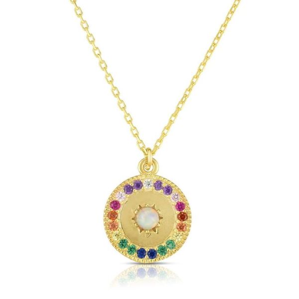 

chains round pendant rainbow cz white fire opal stone starburst signet necklace simple geometric fashion jewelry, Silver