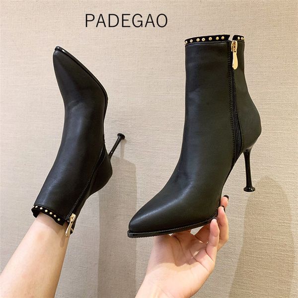 

women boots 2020 rivet boots for women fashion korean high heel, Black