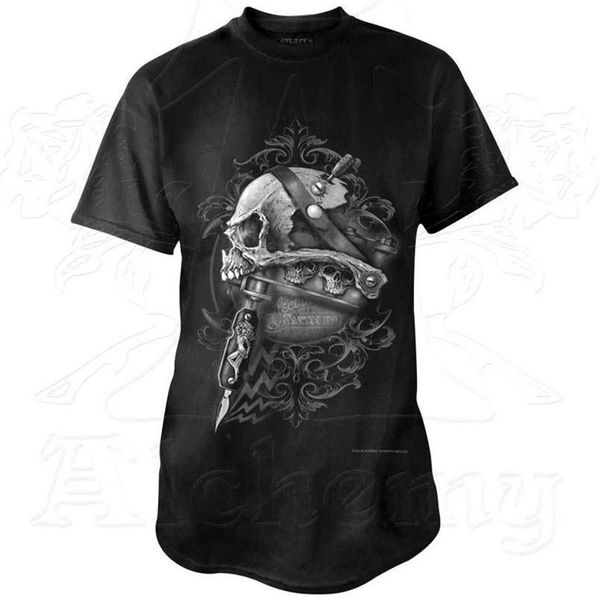 

fashion men t shirt alchemy gothic scar bones skull tattoo gun shirt, black mens/bt868 tee shirt