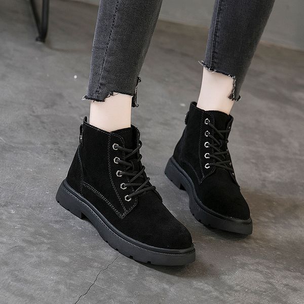 

new students in autumn and winter short boots with plush women's motorcycle boots fashionable and versatile short, Black