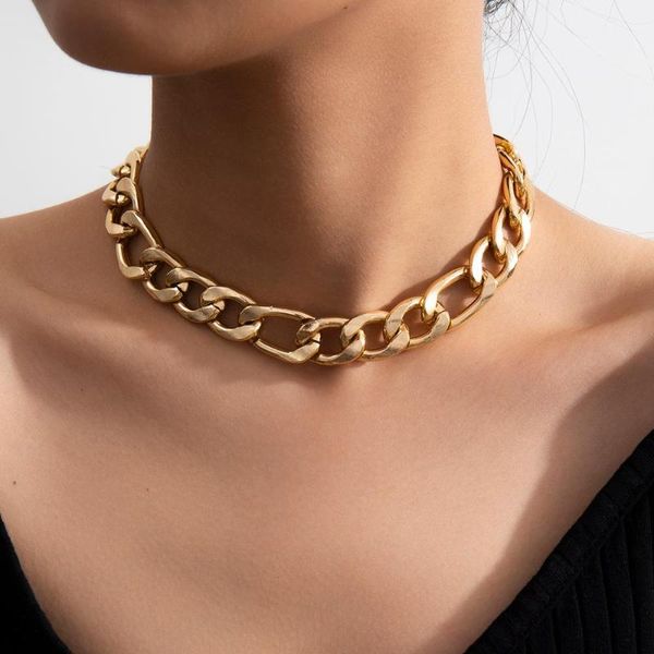 

chokers punk miami cuban necklace collar hip hop minimalist large chunky aluminum gold thick chain necklacee we women's party jewelry, Golden;silver