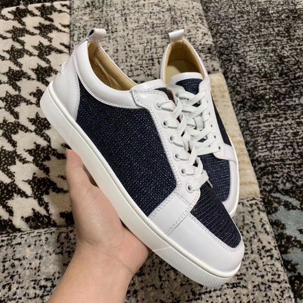 

new autumn spring red bottom low sneakers rantulow flats blue mesh canvas comfortable leather men's flats shoes junior skateboard shoe, Black