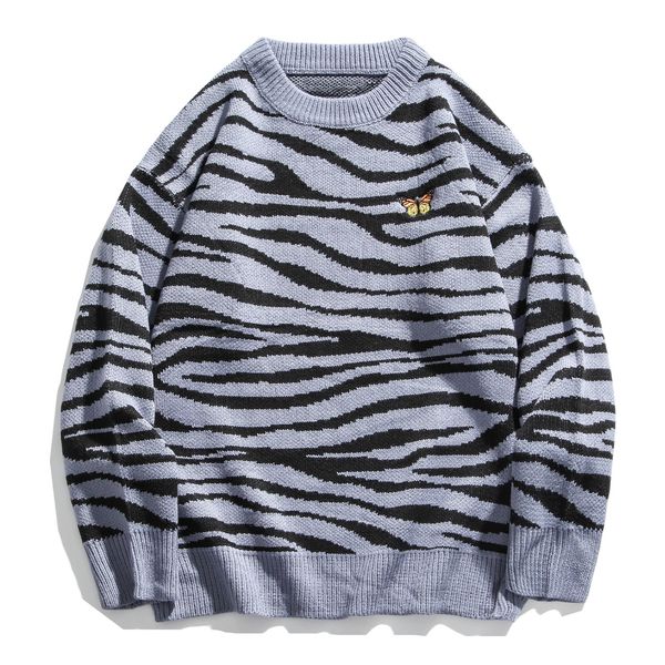 

hip hop streetwear embroidery stripe knitted sweater men women sweater oversize pullover outwear, White;black