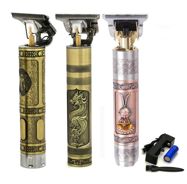 

trimmer retro oil head engraving clippers professional buddha monkey dragon rechargeable battery salon hair razors sk-6012 with usb charger