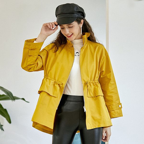 

women's trench coats coat female 2021 spring autumn winter women long sleeve jacket casual plaid short overcoat, Tan;black