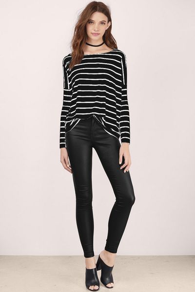 

spring classic basic striped long t-shirt for high wear and women's loose long sleeve top, White
