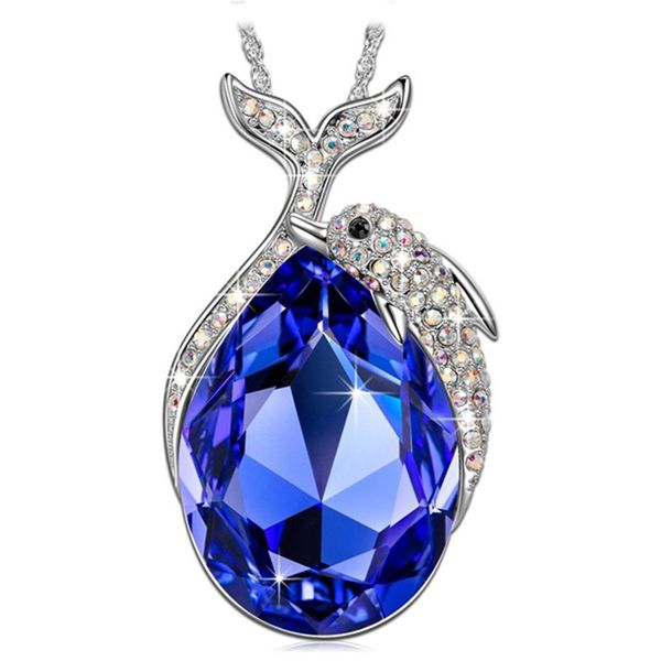 

2020 new animal dolphin necklace women fashion big blue crystal statement necklace engagement wedding jewelry gifts dropshipping, Silver