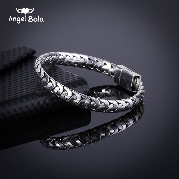 

2018 fashion personality fish scale ancient silver bracelet men's retro simple hand chain factory wholesale, Black