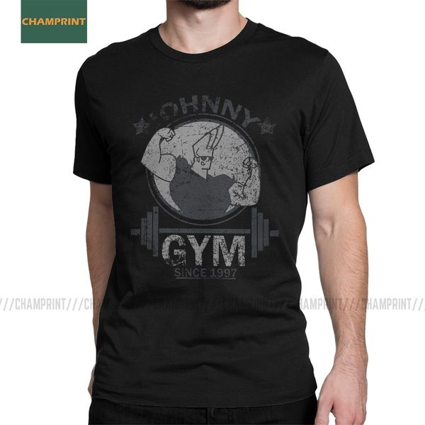 

johnny bravo gym t shirt men's pure cotton male t-shirts crewneck pretty 90s cartoons pop glasses cartoon tee shirt short sleeve