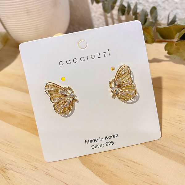 

shiny side fashion brand jewelry zirconia butterfly stud earrings for women new style crystal insect earring, Golden;silver