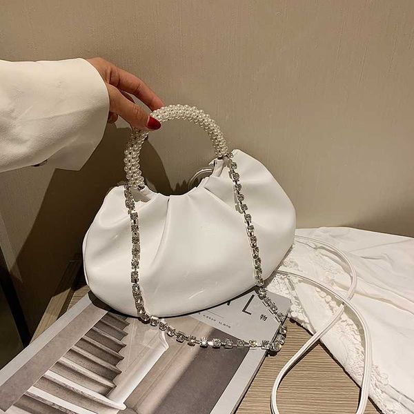 

elegant female totes with pearl handle 2020 new pu leather women's designer handbag pleated shoulder messenger bag