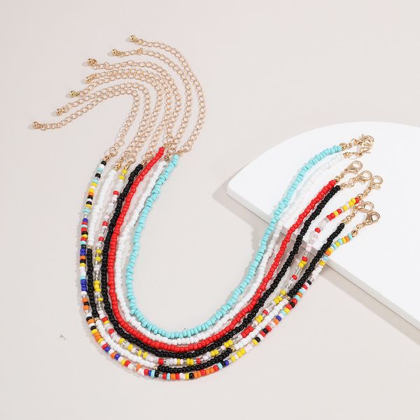 

ae-canfly 2020 new fashion choker necklaces women bohemian imitation pearl necklace handmade color beaded chain fashion jewelry, Golden;silver