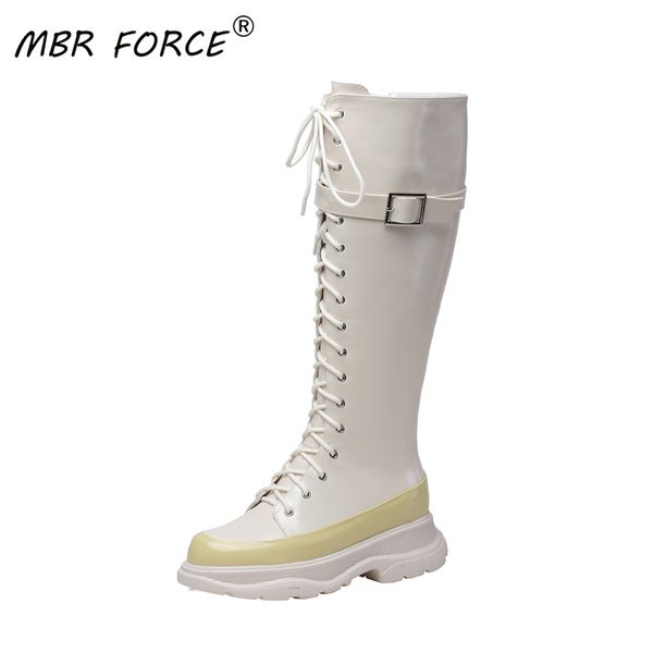 

mbr force style cowhide autumn ladies over the knee european and american style rivet strap belt buckle design black high boots