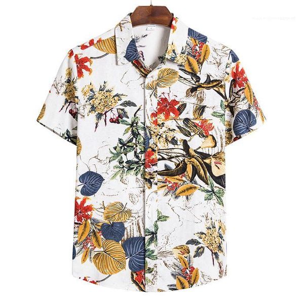 

мода одежда мужская цветочный печати повседневный summer designer plus размер отворотом шеи тинейджеров рубашка петухов, White;black