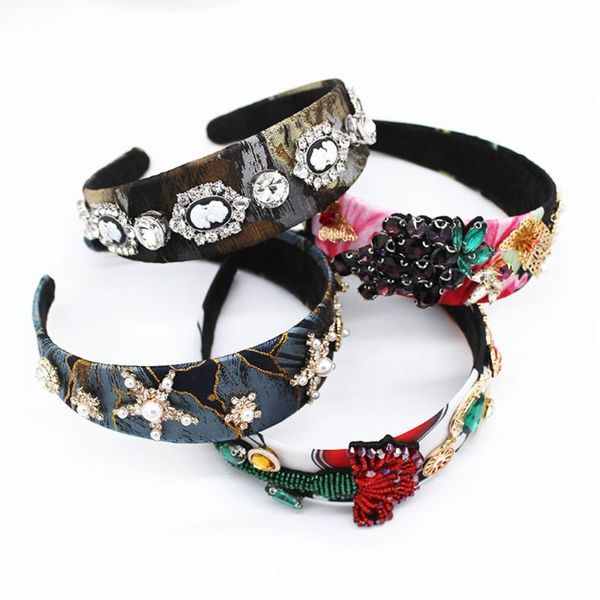 

european women bridal faux leather headband retro baroque full rhinestone glitter sequins hair hoop jewelry banquet headwear